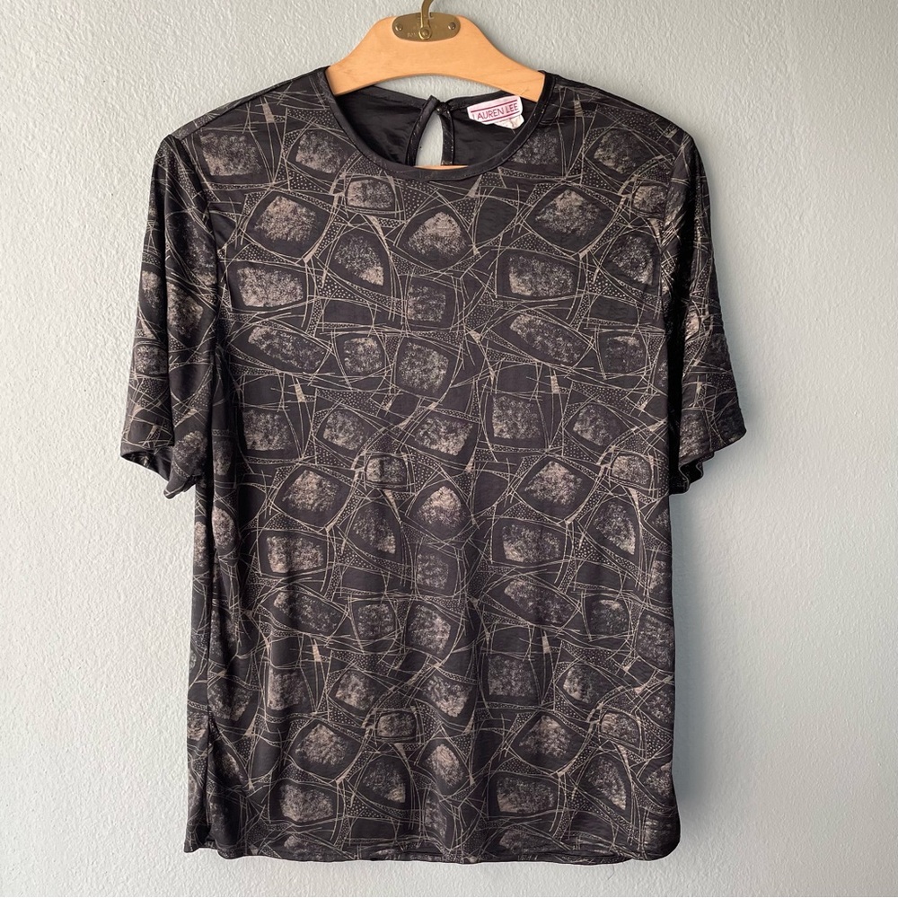♦️5/$15♦️ Lauren Lee | Vintage 80s 90s Black Abstract Soft Satin-y Tee Blouse